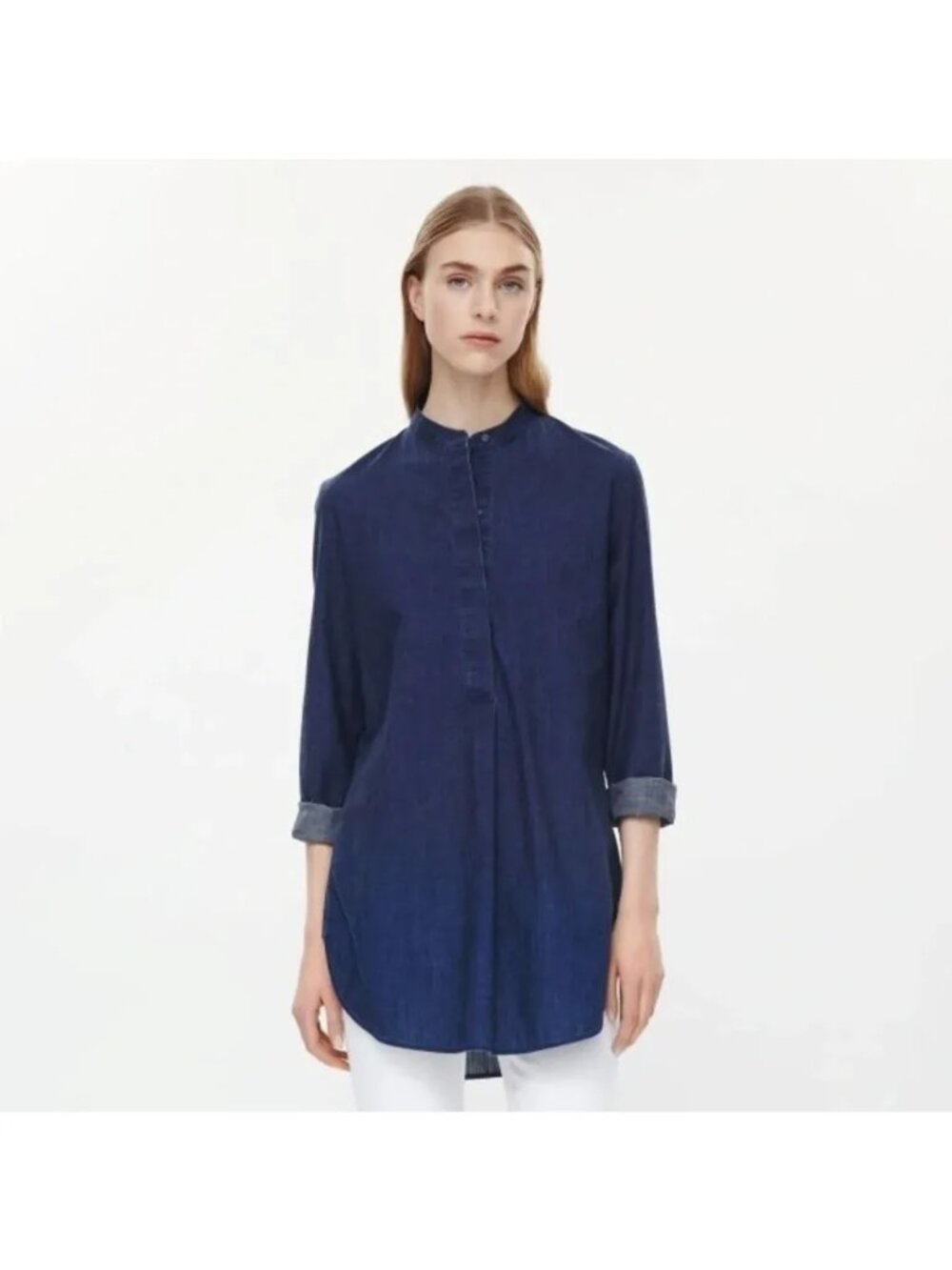 COS Grandad Mandarin Collar Denim Shirt Tunic, Size Small